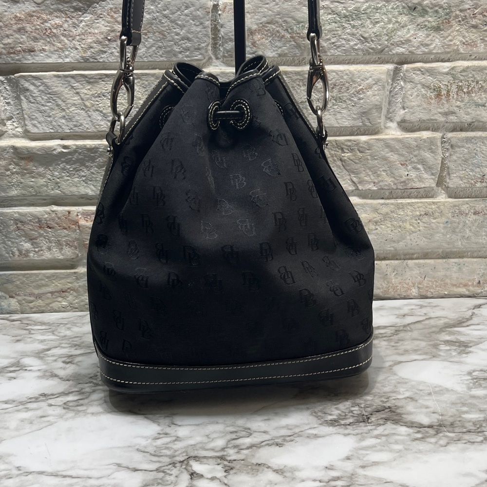 Dooney & Bourke Bag Purse Mini Signature Drawstring Black Monogram Canvas - Picture 7 of 14